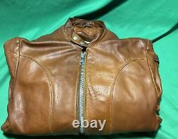 Vintage Cycle Rider Leather Men Jacket- Brown Color Size 44