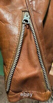 Vintage Cycle Rider Leather Men Jacket- Brown Color Size 44