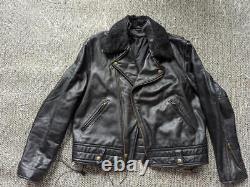 Vintage DISTRESSED patina MOTORCYCLE leather jacket 46 black POLICE mad-max