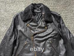 Vintage DISTRESSED patina MOTORCYCLE leather jacket 46 black POLICE mad-max