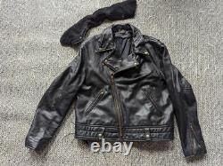 Vintage DISTRESSED patina MOTORCYCLE leather jacket 46 black POLICE mad-max