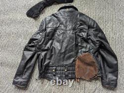 Vintage DISTRESSED patina MOTORCYCLE leather jacket 46 black POLICE mad-max