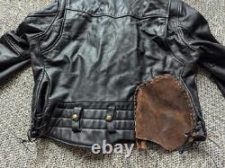 Vintage DISTRESSED patina MOTORCYCLE leather jacket 46 black POLICE mad-max