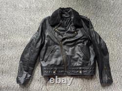 Vintage DISTRESSED patina MOTORCYCLE leather jacket 46 black POLICE mad-max