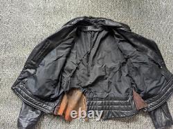 Vintage DISTRESSED patina MOTORCYCLE leather jacket 46 black POLICE mad-max