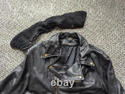 Vintage DISTRESSED patina MOTORCYCLE leather jacket 46 black POLICE mad-max