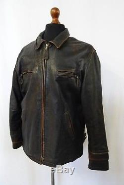 Vintage Distressed Brown Italian Leather Motorcycle Biker Jacket Coat (XL) KB557