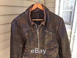 Vintage Distressed Brown Leather Motorcycle Jacket. Men's Small. Killer Vintage