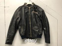 Vintage Distressed Harley-Davidson Men's Small Black Leather Jacket