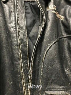 Vintage Distressed Harley-Davidson Men's Small Black Leather Jacket