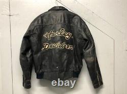 Vintage Distressed Harley-Davidson Men's Small Black Leather Jacket