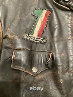 Vintage Distressed Schott Leather Motorcycle Jacket For Display Only