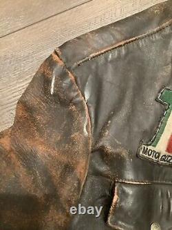 Vintage Distressed Schott Leather Motorcycle Jacket For Display Only