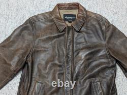 Vintage EDDIE BAUER leather jacket L brown PATINA broke-in MOTORCYCLE mad max 44