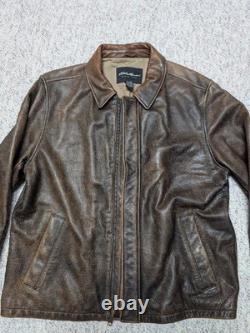 Vintage EDDIE BAUER leather jacket L brown PATINA broke-in MOTORCYCLE mad max 44
