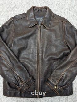 Vintage EDDIE BAUER leather jacket S brown PATINA broke-in MOTORCYCLE mad max