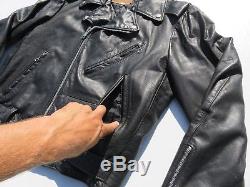 Vintage EXCELLED Black Leather Belted Motorcycle Biker Greaser Jacket 40 USA