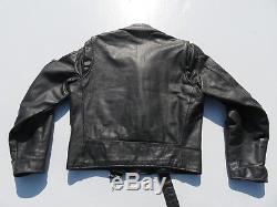 Vintage EXCELLED Black Leather Belted Motorcycle Biker Greaser Jacket 40 USA