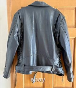 Vintage EXCELLED Black Leather Motorcycle Jacket Biker Punk Rocker- Men's 44