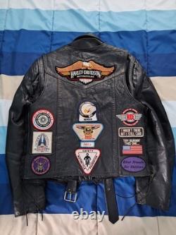 Vintage Excelled Black Leather Biker Jacket Size 46 + Vest With Patches Size 44