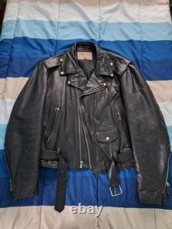 Vintage Excelled Black Leather Biker Jacket Size 46 + Vest With Patches Size 44