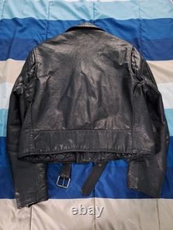 Vintage Excelled Black Leather Biker Jacket Size 46 + Vest With Patches Size 44