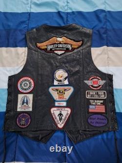 Vintage Excelled Black Leather Biker Jacket Size 46 + Vest With Patches Size 44