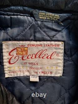 Vintage Excelled Black Leather Biker Jacket Size 46 + Vest With Patches Size 44