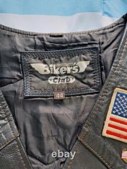 Vintage Excelled Black Leather Biker Jacket Size 46 + Vest With Patches Size 44