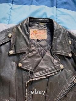 Vintage Excelled Black Leather Biker Jacket Size 46 + Vest With Patches Size 44 Vintage Excelled Black Leather Biker Jacket Size 46 + Vest With Patches Size 44