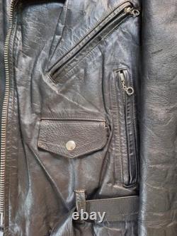 Vintage Excelled Black Leather Biker Jacket Size 46 + Vest With Patches Size 44