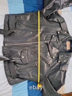 Vintage Excelled Black Leather Biker Jacket Size 46 + Vest With Patches Size 44 Vintage Excelled Black Leather Biker Jacket Size 46 + Vest With Patches Size 44