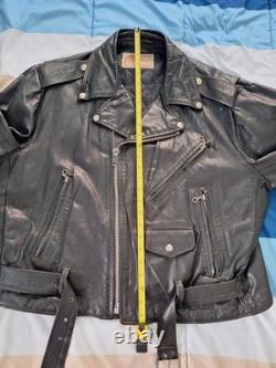 Vintage Excelled Black Leather Biker Jacket Size 46 + Vest With Patches Size 44 Vintage Excelled Black Leather Biker Jacket Size 46 + Vest With Patches Size 44