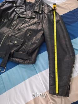 Vintage Excelled Black Leather Biker Jacket Size 46 + Vest With Patches Size 44