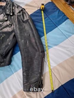 Vintage Excelled Black Leather Biker Jacket Size 46 + Vest With Patches Size 44