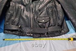 Vintage Excelled Black Leather Biker Jacket Size 46 + Vest With Patches Size 44