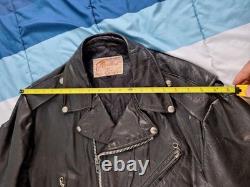 Vintage Excelled Black Leather Biker Jacket Size 46 + Vest With Patches Size 44