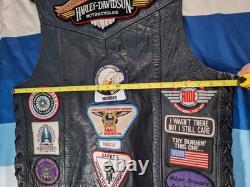 Vintage Excelled Black Leather Biker Jacket Size 46 + Vest With Patches Size 44