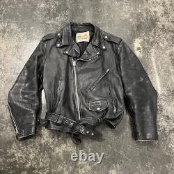 Vintage Excelled Black Leather Jacket Full Zip Mens 48 80s 90s Motorcycle Biker