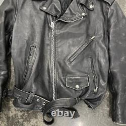 Vintage Excelled Black Leather Jacket Full Zip Mens 48 80s 90s Motorcycle Biker