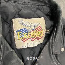 Vintage Excelled Black Leather Jacket Full Zip Mens 48 80s 90s Motorcycle Biker
