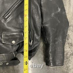 Vintage Excelled Black Leather Jacket Full Zip Mens 48 80s 90s Motorcycle Biker