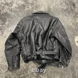 Vintage Excelled Black Leather Jacket Full Zip Mens 48 80s 90s Motorcycle Biker