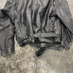 Vintage Excelled Black Leather Jacket Full Zip Mens 48 80s 90s Motorcycle Biker