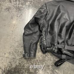 Vintage Excelled Black Leather Jacket Full Zip Mens 48 80s 90s Motorcycle Biker