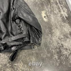 Vintage Excelled Black Leather Jacket Full Zip Mens 48 80s 90s Motorcycle Biker