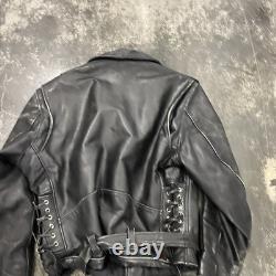 Vintage Excelled Black Leather Jacket Full Zip Mens 48 80s 90s Motorcycle Biker