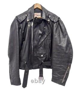 Vintage Excelled Black Leather Motorcycle Biker Racer Jacket 44 Made in USA