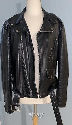Vintage Excelled Black Leather Motorcycle Jacket Size 46 Unisex