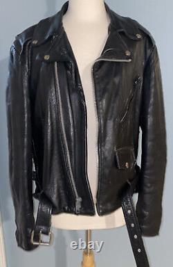 Vintage Excelled Black Leather Motorcycle Jacket Size 46 Unisex